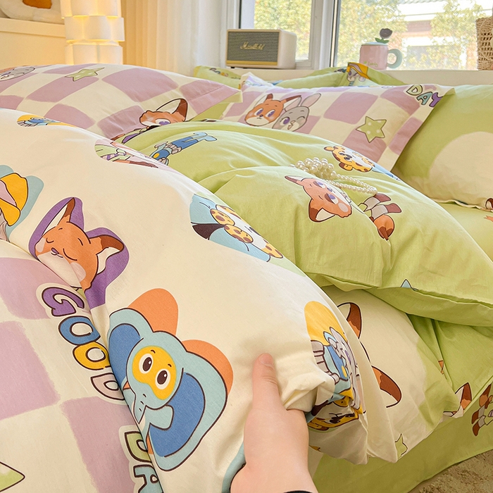 91家纺网 家纺一手货源 找家纺 名优家纺 2026新款13070全棉印花单床单 开心动物城