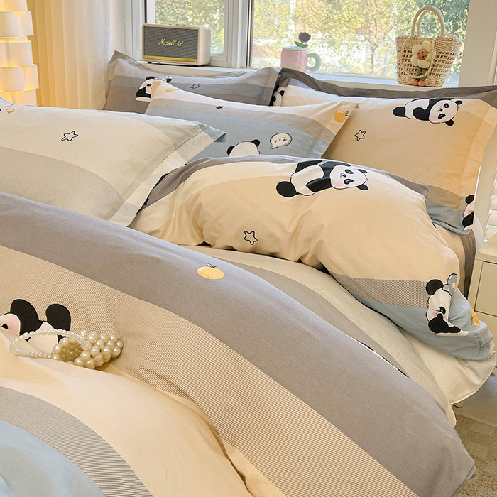 91家纺网 家纺一手货源 找家纺 名优家纺 2026新款13070全棉印花单床单 调皮熊猫