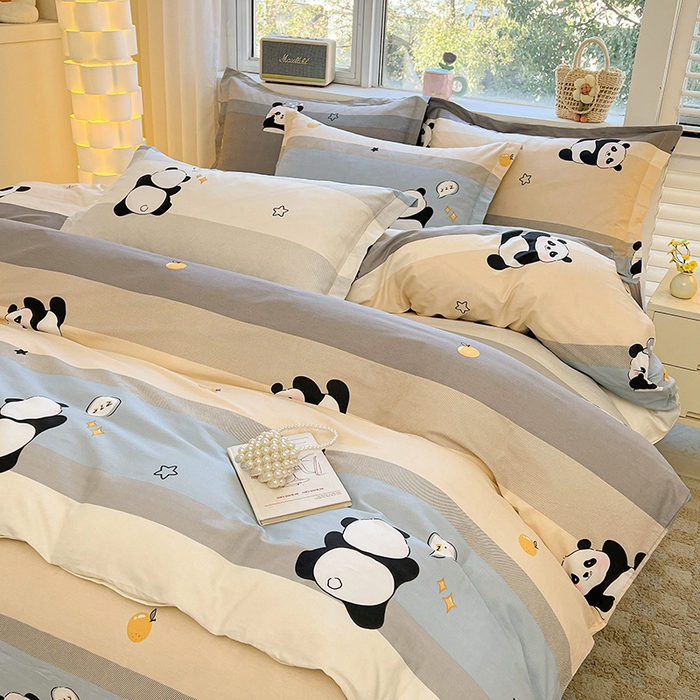 91家纺网 家纺一手货源 找家纺 名优家纺 2026新款13070全棉印花单床单 调皮熊猫