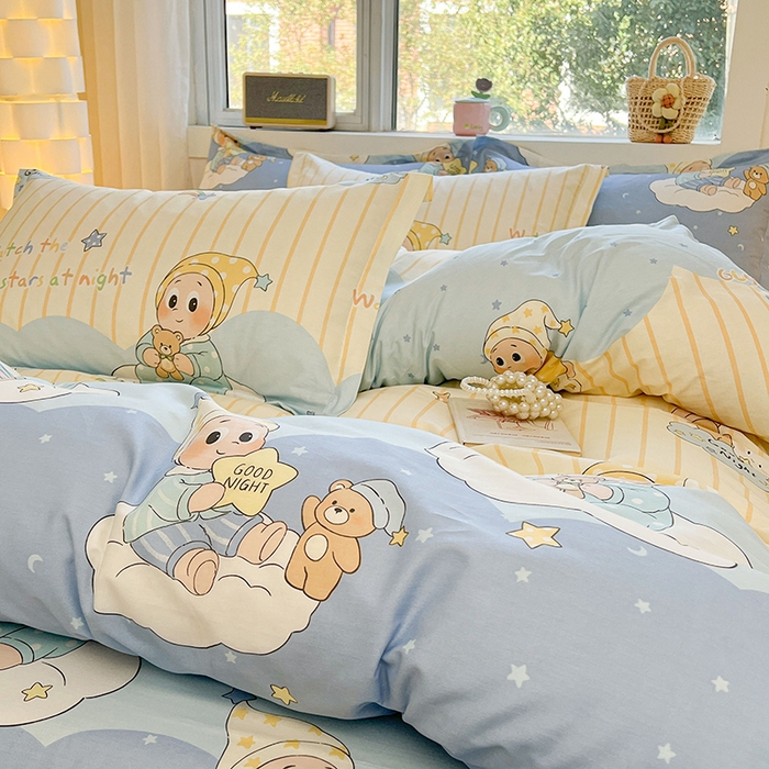 91家纺网 家纺一手货源 找家纺 名优家纺 2026新款13070全棉印花单床单 星语星愿