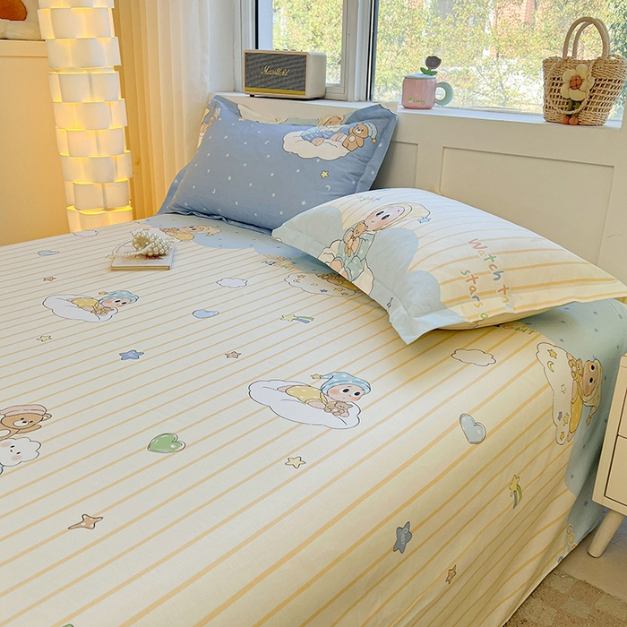 91家纺网 家纺一手货源 找家纺 名优家纺 2026新款13070全棉印花单床单 星语星愿