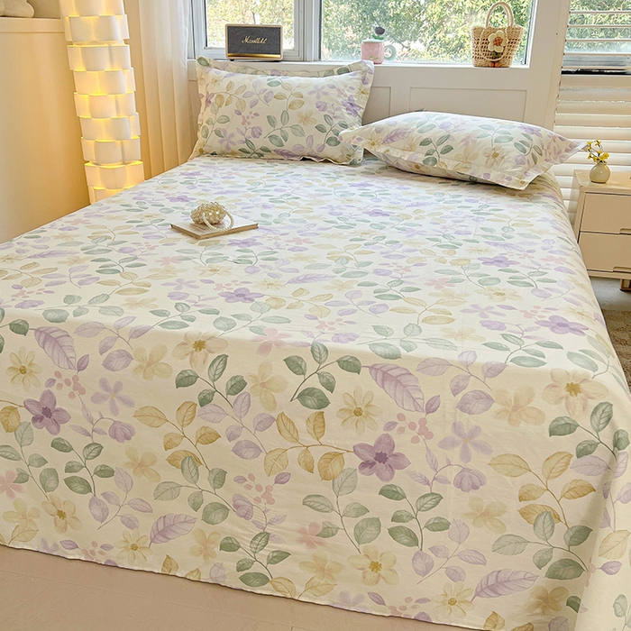 91家纺网 家纺一手货源 找家纺 名优家纺 2026新款13070全棉印花单床单 抚香意叶