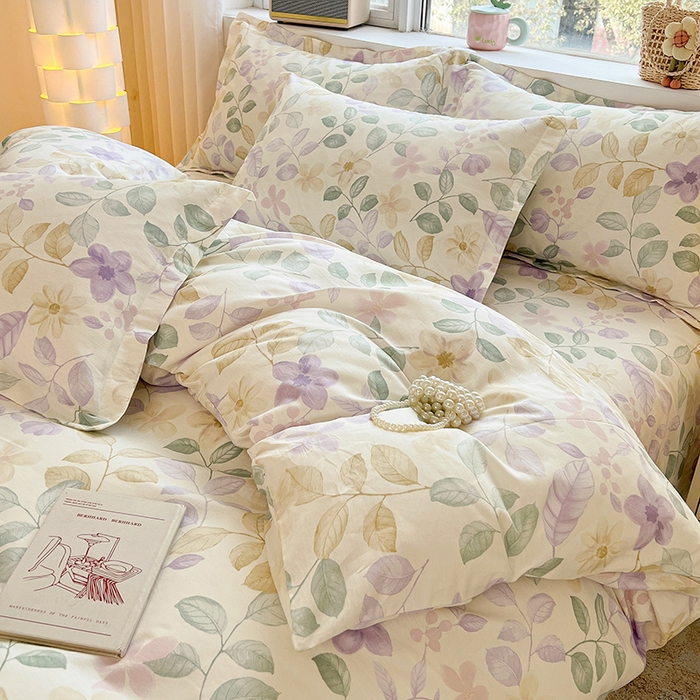 91家纺网 家纺一手货源 找家纺 名优家纺 2026新款13070全棉印花单床单 抚香意叶