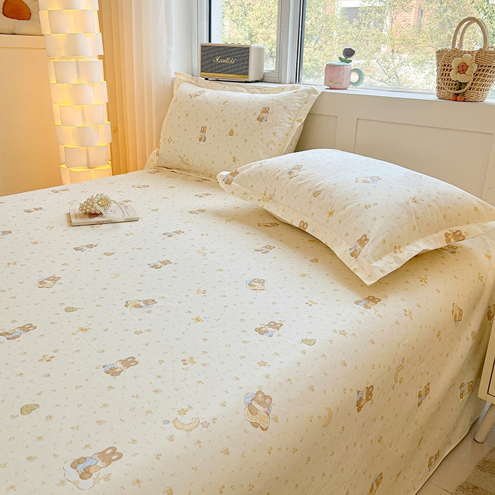 91家纺网 家纺一手货源 找家纺 名优家纺 2026新款13070全棉印花单床单 星点兔语