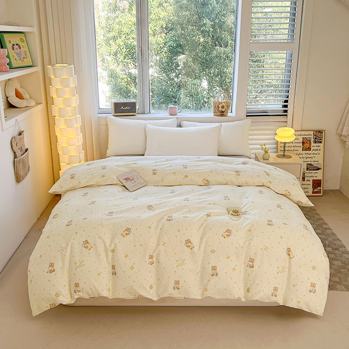 91家纺网 家纺一手货源 找家纺 名优家纺 2026新款13070全棉印花单床单 星点兔语