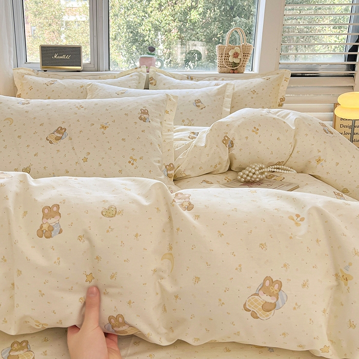 91家纺网 家纺一手货源 找家纺 名优家纺 2026新款13070全棉印花单床单 星点兔语