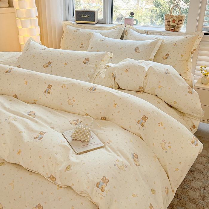 91家纺网 家纺一手货源 找家纺 名优家纺 2026新款13070全棉印花单床单 星点兔语