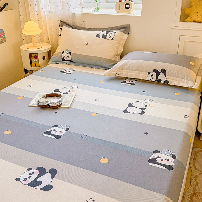 91家纺网 家纺一手货源 找家纺 名优家纺 2026新款13070全棉印花单床笠 调皮熊猫