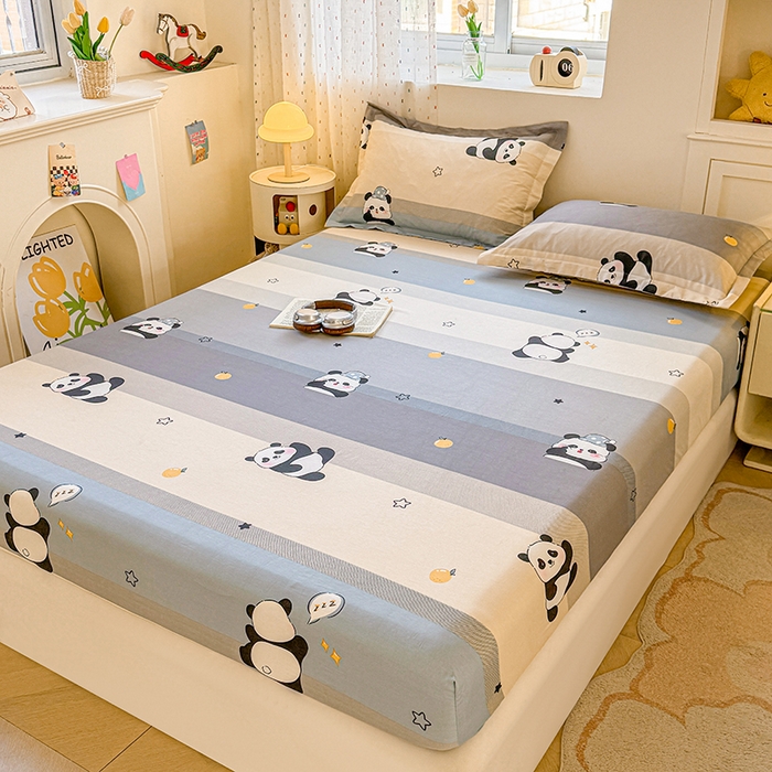 91家纺网 家纺一手货源 找家纺 名优家纺 2026新款13070全棉印花单床笠 调皮熊猫