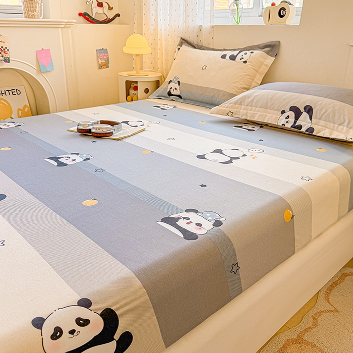 91家纺网 家纺一手货源 找家纺 名优家纺 2026新款13070全棉印花单床笠 调皮熊猫