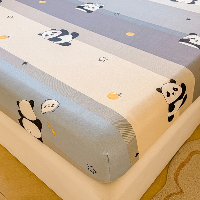 91家纺网 家纺一手货源 找家纺 名优家纺 2026新款13070全棉印花单床笠 调皮熊猫