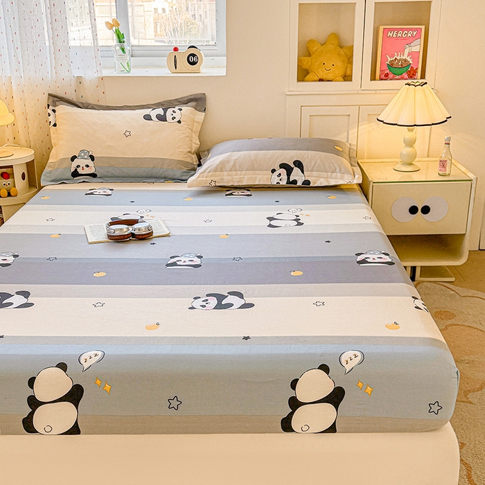 91家纺网 家纺一手货源 找家纺 名优家纺 2026新款13070全棉印花单床笠 调皮熊猫