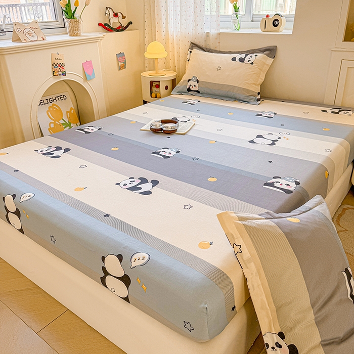 91家纺网 家纺一手货源 找家纺 名优家纺 2026新款13070全棉印花单床笠 调皮熊猫