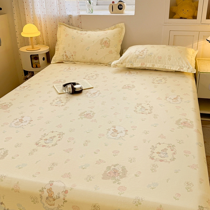 91家纺网 家纺一手货源 找家纺 名优家纺 2026新款13070全棉印花单床笠 兔茶春序