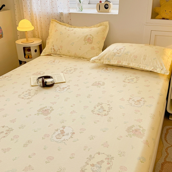 91家纺网 家纺一手货源 找家纺 名优家纺 2026新款13070全棉印花单床笠 兔茶春序