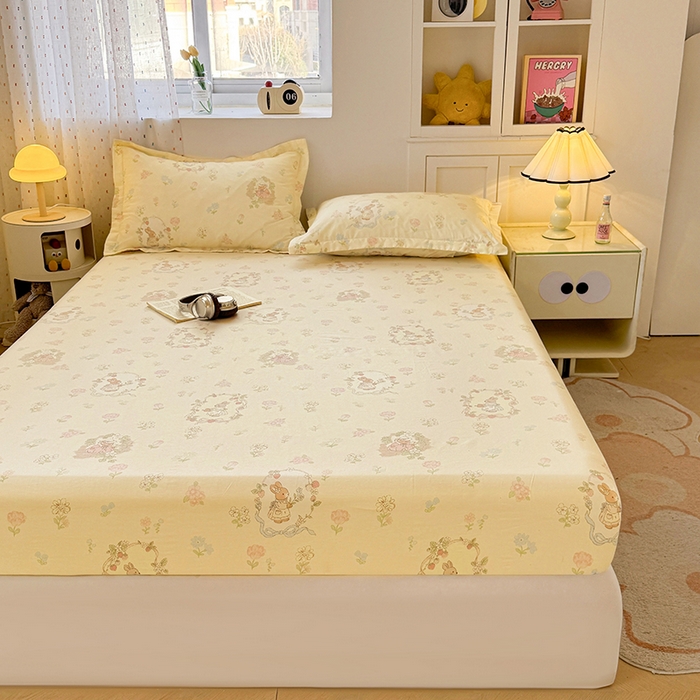 91家纺网 家纺一手货源 找家纺 名优家纺 2026新款13070全棉印花单床笠 兔茶春序