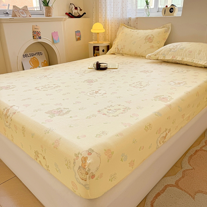 91家纺网 家纺一手货源 找家纺 名优家纺 2026新款13070全棉印花单床笠 兔茶春序