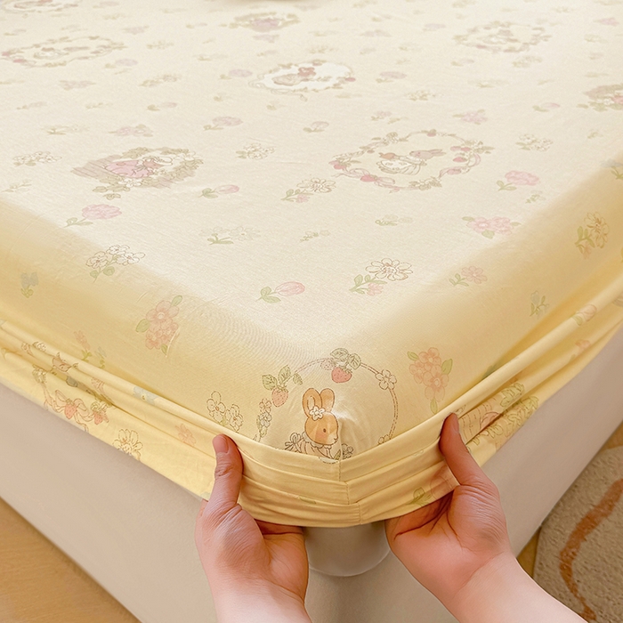 91家纺网 家纺一手货源 找家纺 名优家纺 2026新款13070全棉印花单床笠 兔茶春序