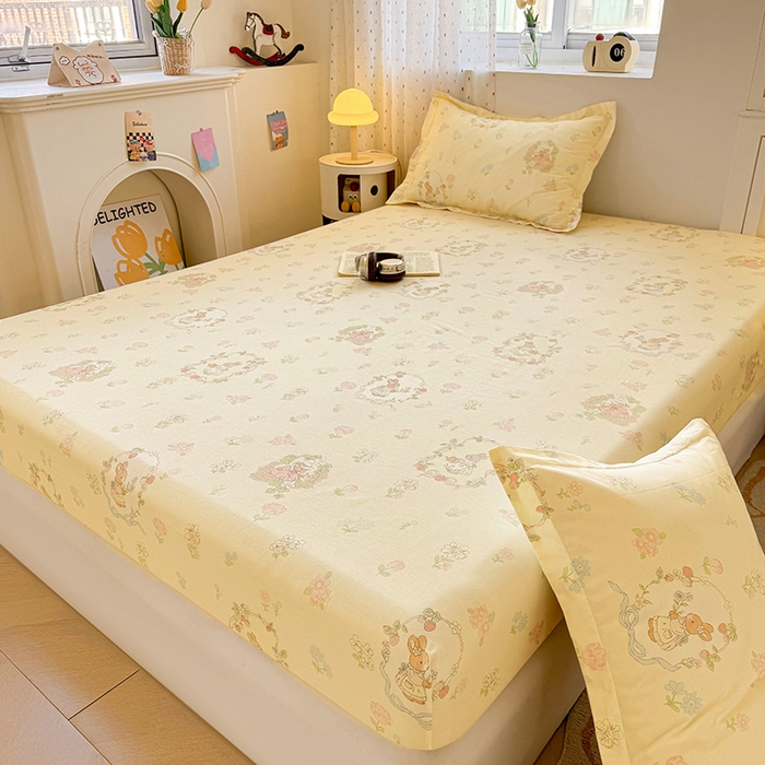 91家纺网 家纺一手货源 找家纺 名优家纺 2026新款13070全棉印花单床笠 兔茶春序