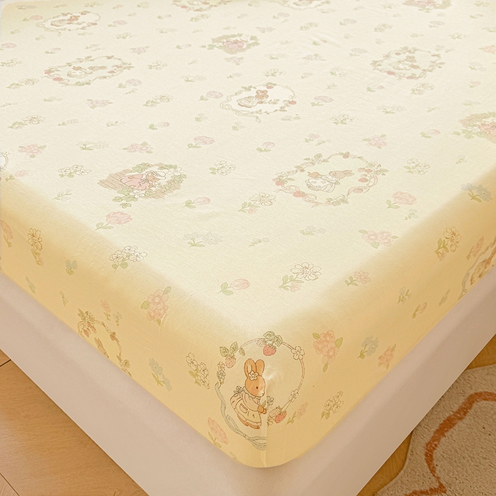 91家纺网 家纺一手货源 找家纺 名优家纺 2026新款13070全棉印花单床笠 兔茶春序