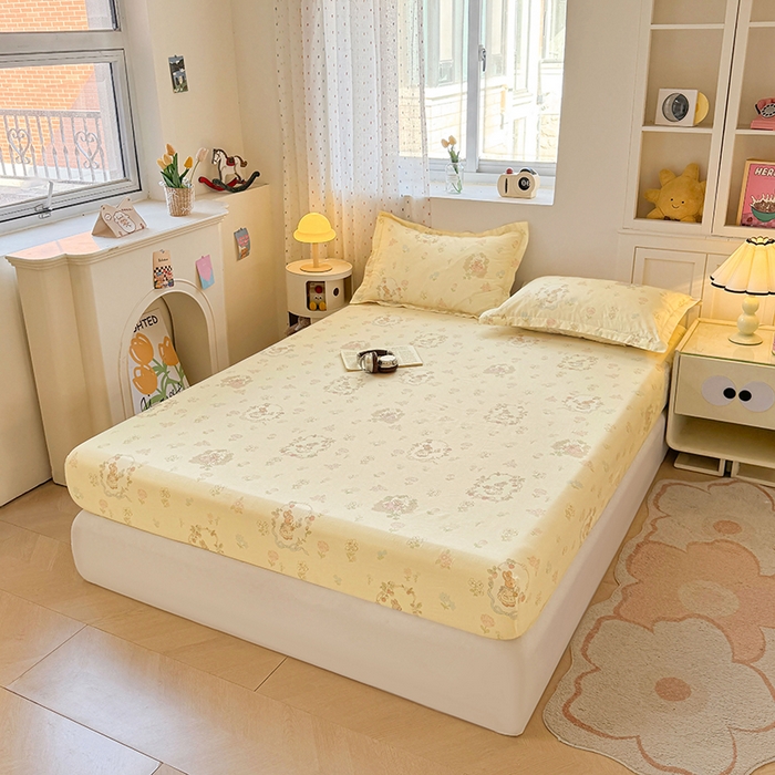 91家纺网 家纺一手货源 找家纺 名优家纺 2026新款13070全棉印花单床笠 兔茶春序