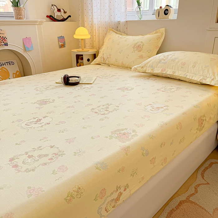 91家纺网 家纺一手货源 找家纺 名优家纺 2026新款13070全棉印花单床笠 兔茶春序