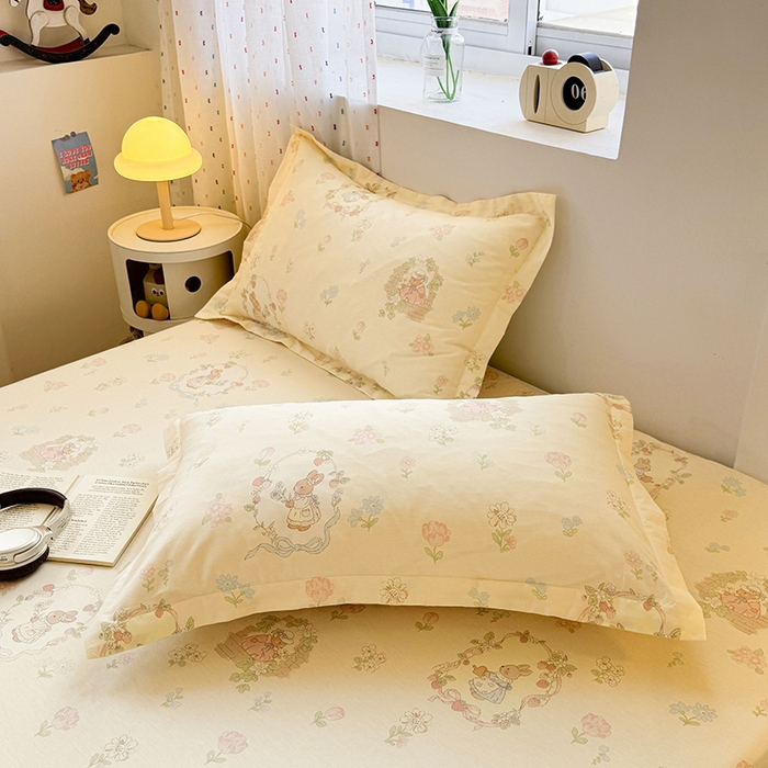 91家纺网 家纺一手货源 找家纺 名优家纺 2026新款13070全棉印花单床笠 兔茶春序