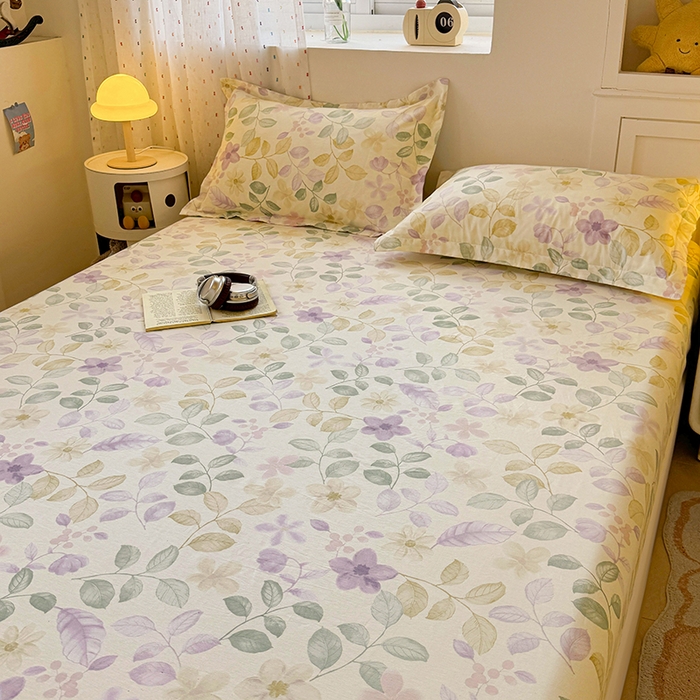 91家纺网 家纺一手货源 找家纺 名优家纺 2026新款13070全棉印花单床笠 抚香意叶