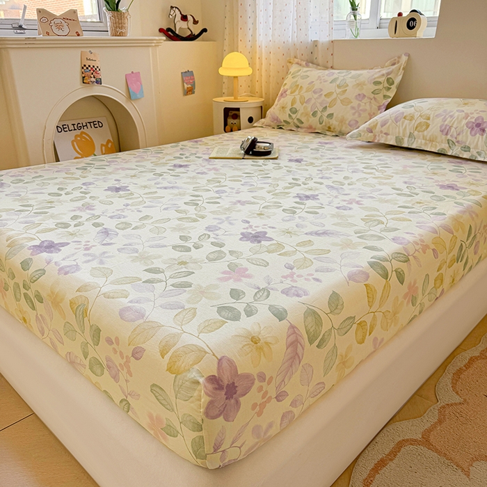 91家纺网 家纺一手货源 找家纺 名优家纺 2026新款13070全棉印花单床笠 抚香意叶