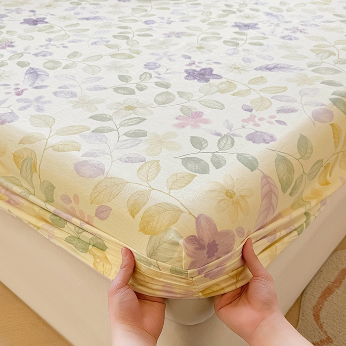 91家纺网 家纺一手货源 找家纺 名优家纺 2026新款13070全棉印花单床笠 抚香意叶