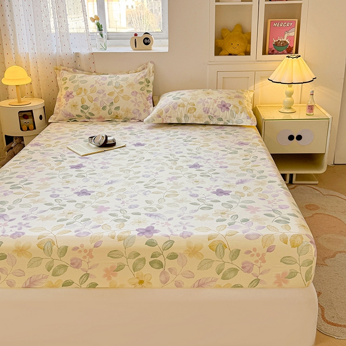 91家纺网 家纺一手货源 找家纺 名优家纺 2026新款13070全棉印花单床笠 抚香意叶