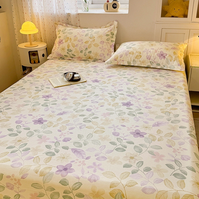 91家纺网 家纺一手货源 找家纺 名优家纺 2026新款13070全棉印花单床笠 抚香意叶