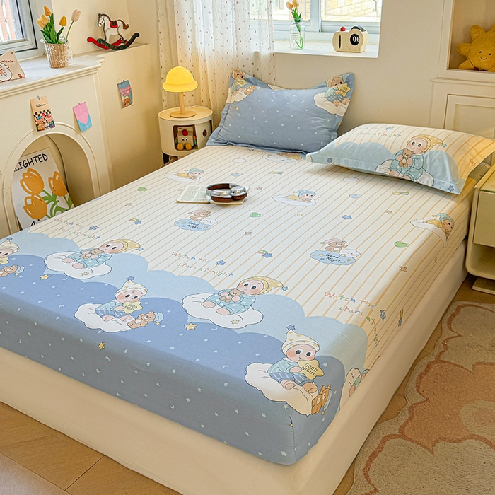 91家纺网 家纺一手货源 找家纺 名优家纺 2026新款13070全棉印花单床笠 星语星愿