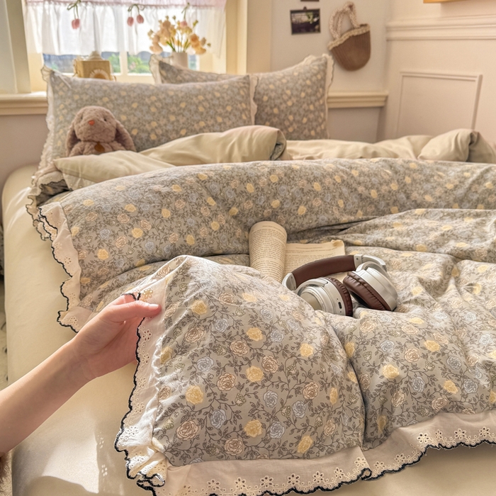 91家纺网 家纺一手货源 找家纺 （总）一比一家纺 2026新款A类仿棉古法水洗棉法式全棉花边四件套