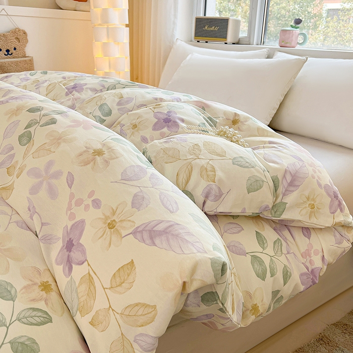 91家纺网 家纺一手货源 找家纺 名优家纺 2026新款13070全棉印花四件套 抚香意叶