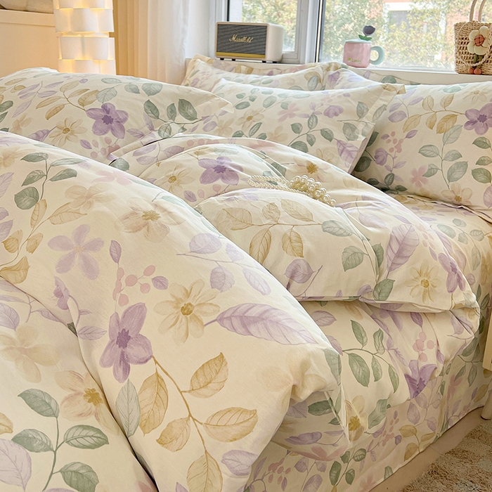 91家纺网 家纺一手货源 找家纺 名优家纺 2026新款13070全棉印花四件套 抚香意叶