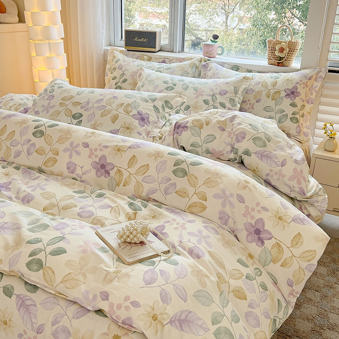 91家纺网 家纺一手货源 找家纺 名优家纺 2026新款13070全棉印花四件套 抚香意叶