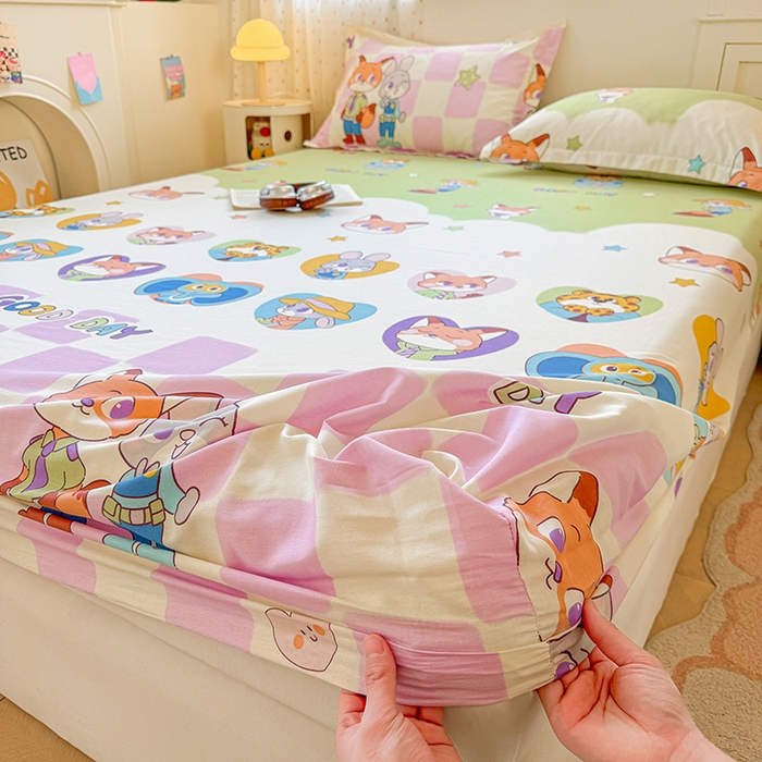 91家纺网 家纺一手货源 找家纺 名优家纺 2026新款13070全棉印花单床笠 开心动物城