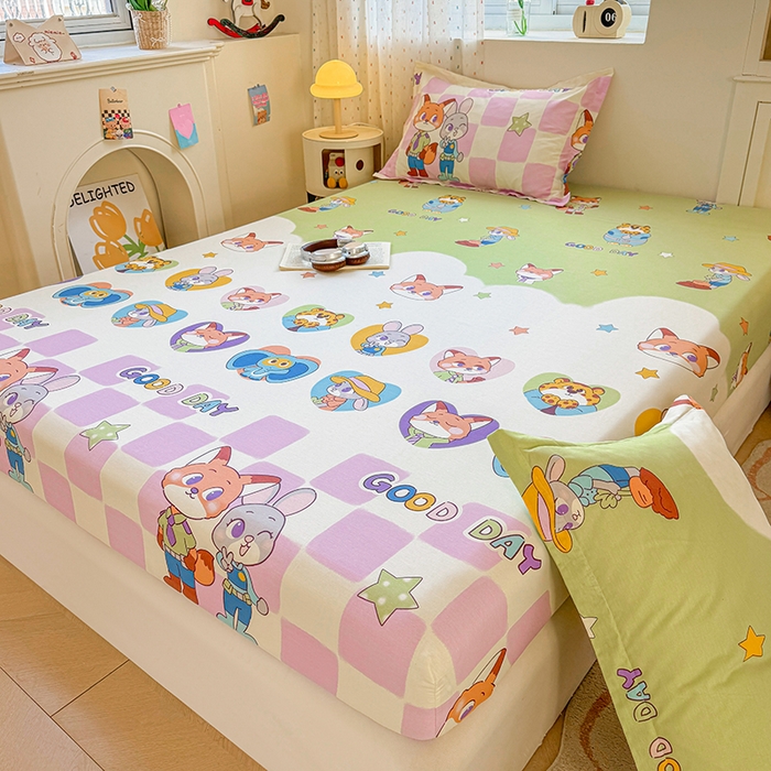 91家纺网 家纺一手货源 找家纺 名优家纺 2026新款13070全棉印花单床笠 开心动物城