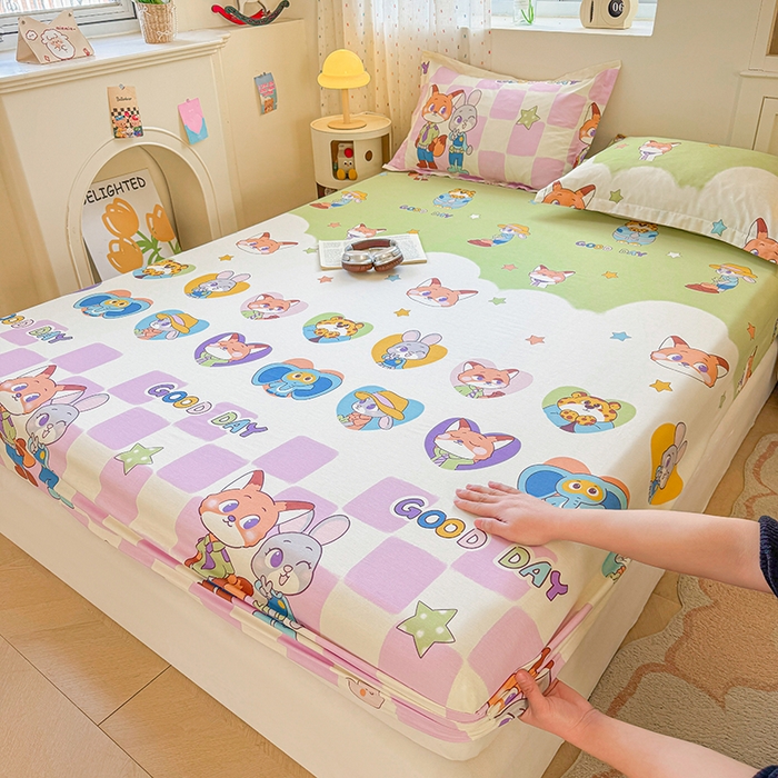 91家纺网 家纺一手货源 找家纺 名优家纺 2026新款13070全棉印花单床笠 开心动物城