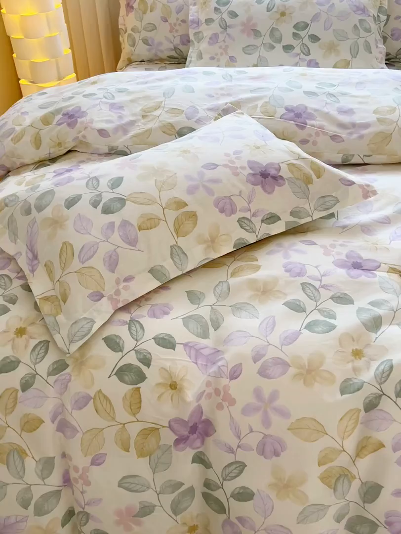 91家纺网 家纺一手货源 找家纺 名优家纺 2026新款13070全棉印花四件套 抚香意叶