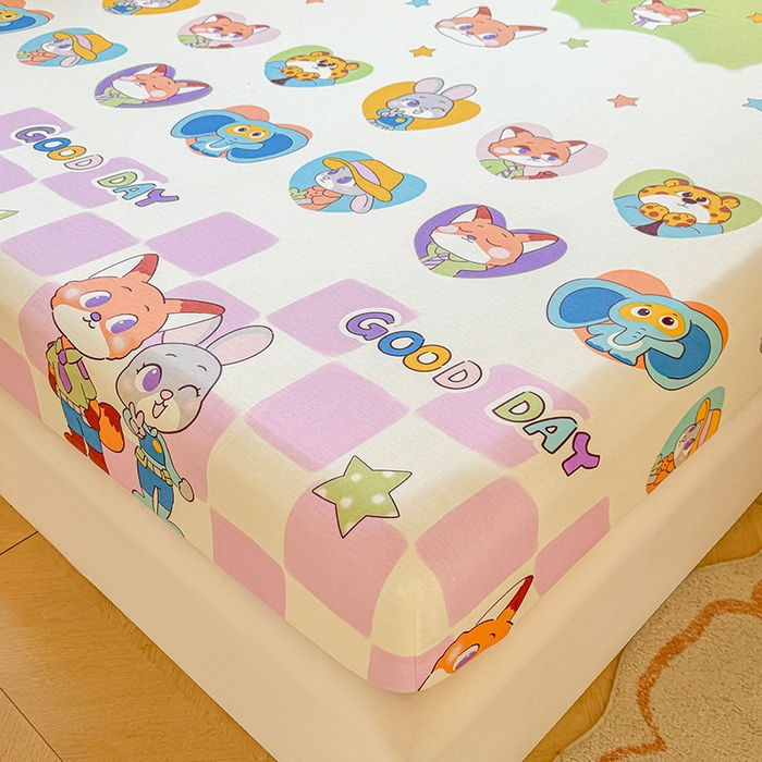 91家纺网 家纺一手货源 找家纺 名优家纺 2026新款13070全棉印花单床笠 开心动物城