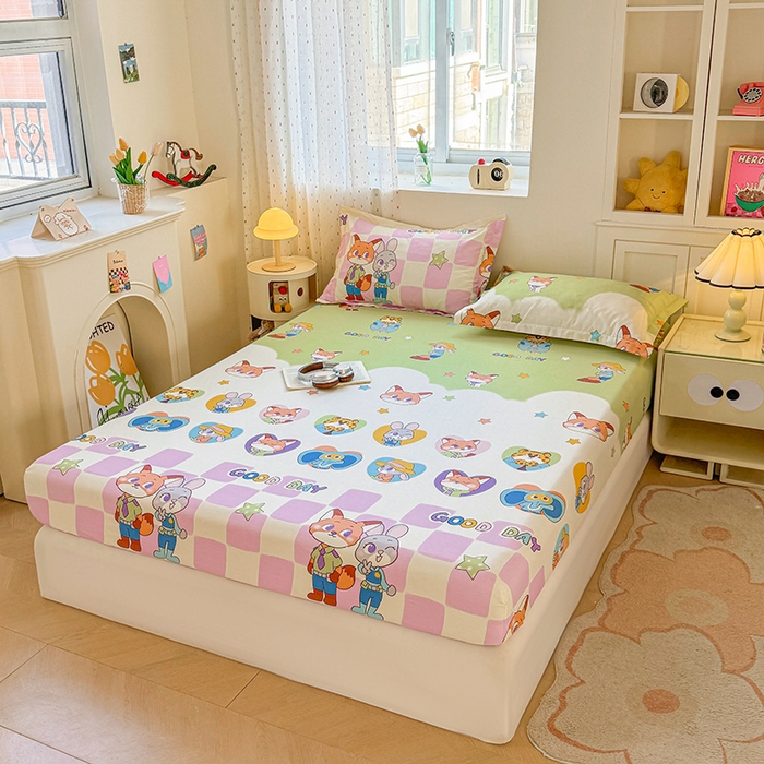 91家纺网 家纺一手货源 找家纺 名优家纺 2026新款13070全棉印花单床笠 开心动物城