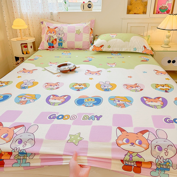 91家纺网 家纺一手货源 找家纺 名优家纺 2026新款13070全棉印花单床笠 开心动物城