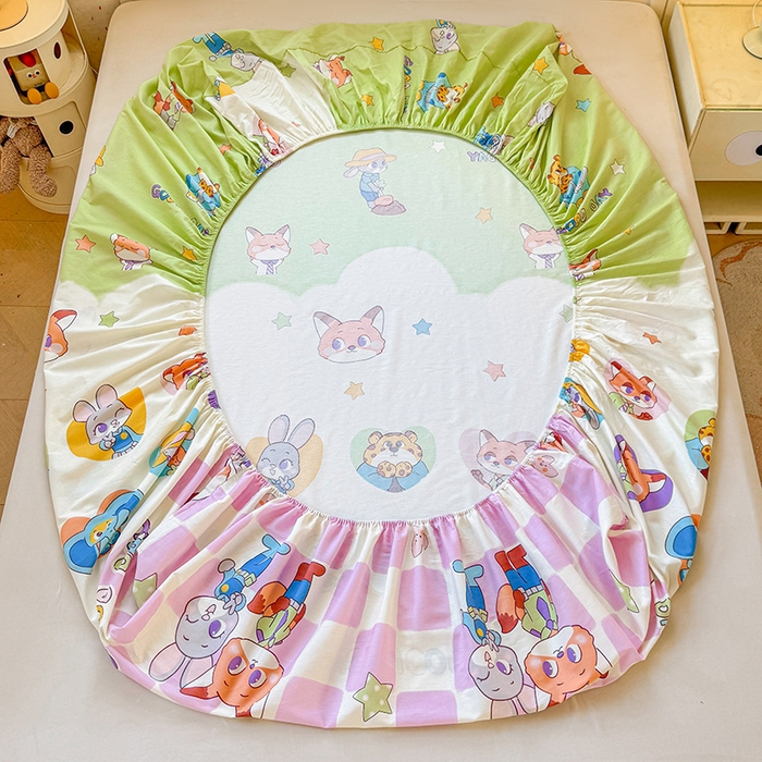 91家纺网 家纺一手货源 找家纺 名优家纺 2026新款13070全棉印花单床笠 开心动物城