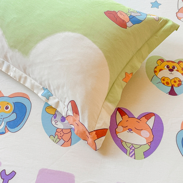 91家纺网 家纺一手货源 找家纺 名优家纺 2026新款13070全棉印花单床笠 开心动物城