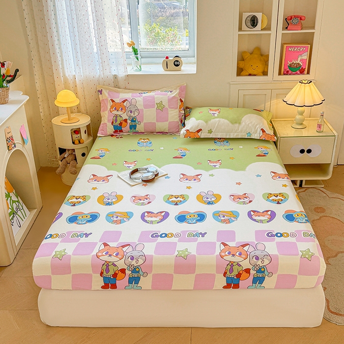 名优家纺 2026新款13070全棉印花单床笠 开心动物城