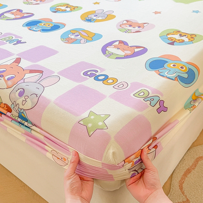 91家纺网 家纺一手货源 找家纺 名优家纺 2026新款13070全棉印花单床笠 开心动物城