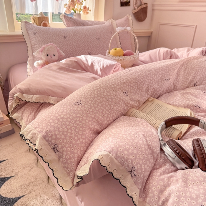 91家纺网 家纺一手货源 找家纺 （总）一比一家纺 2026新款A类仿棉古法水洗棉法式全棉花边四件套