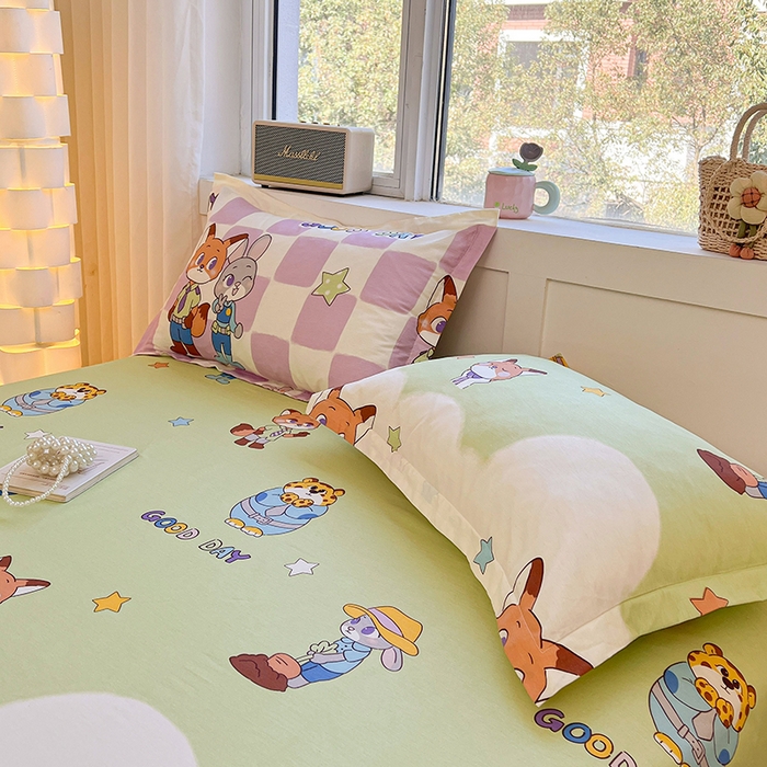 91家纺网 家纺一手货源 找家纺 名优家纺 2026新款13070全棉印花四件套 开心动物城